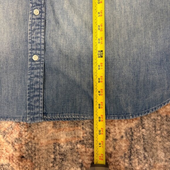 Talbots Women's Classic Blue Chambray Denim Button-Front Tab-Sleeve Shirt Top XL - Picture 11 of 11